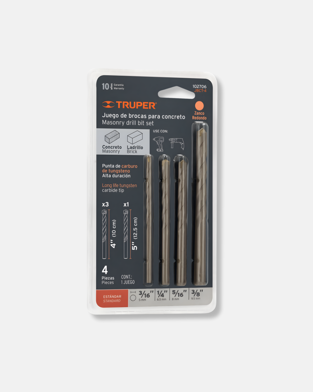 TRUPER JUEGO DE 4 BROCAS PARA CONCRETO, TRUPER