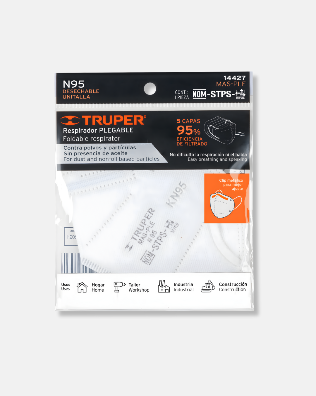 TRUPER RESPIRADOR PLEGABLE N95 PARA POLVOS Y PARTICULAS