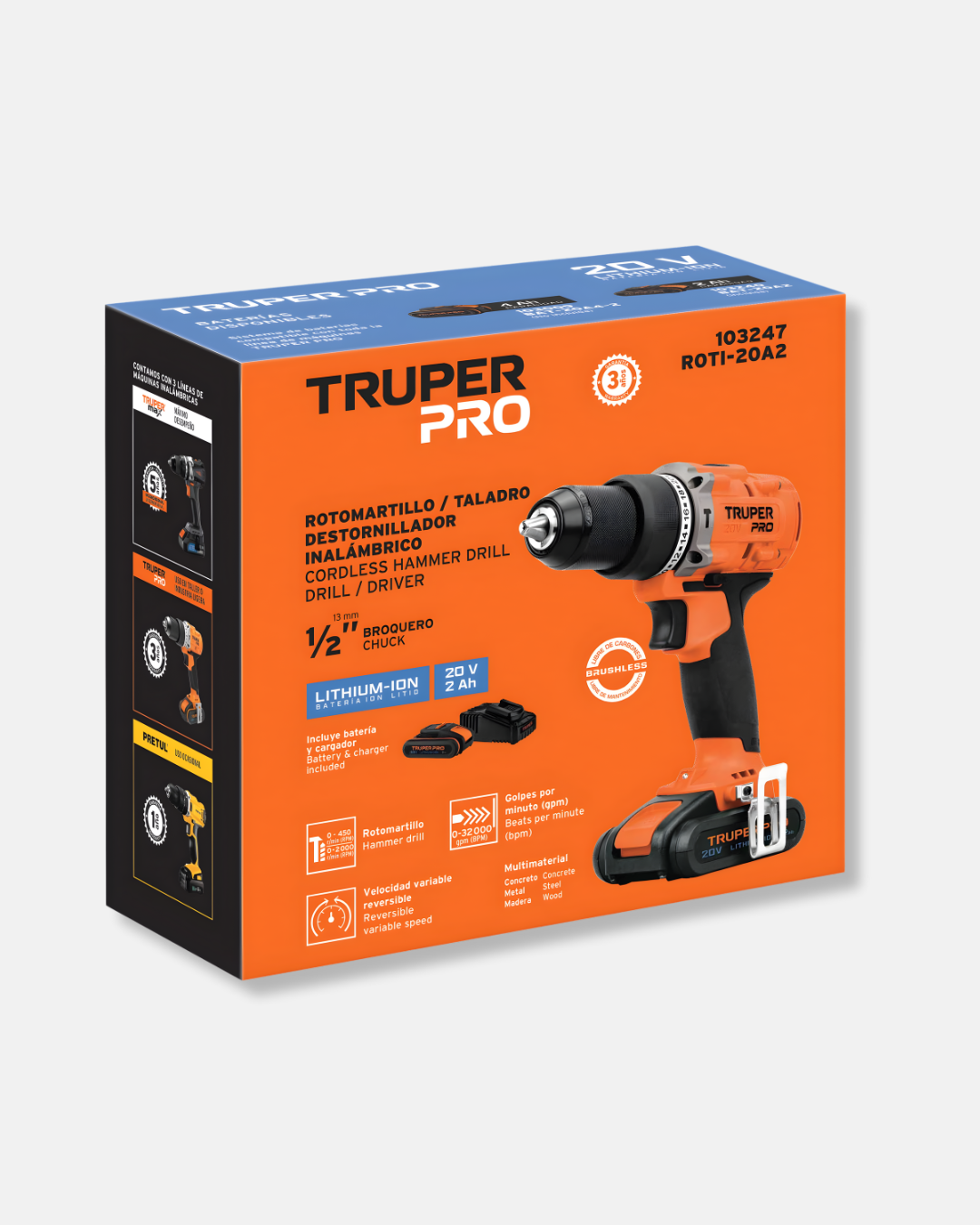 TRUPER ROTOMARTILLO 1/2'', 20V, BATERIA 2AH