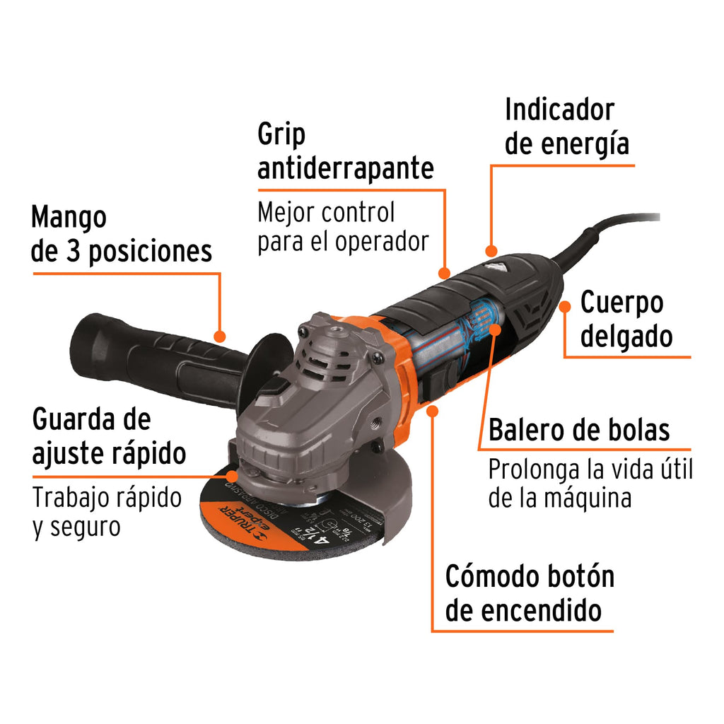 TRUPER ESMERILADORA ANGULAR 4 1/2'' 950W