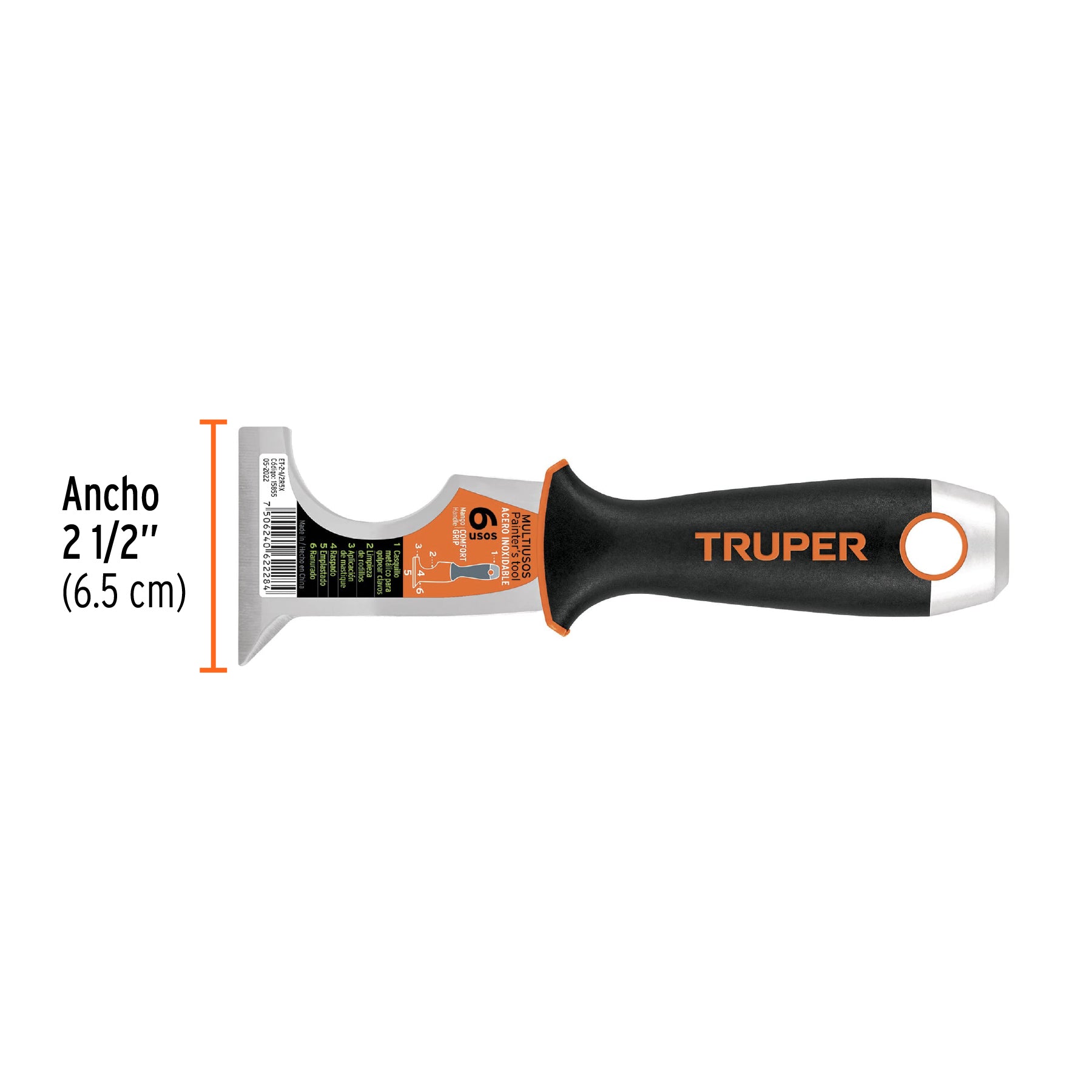 TRUPER ESPATULA 2-1/2'' 6 USOS, ACERO, EXPERT