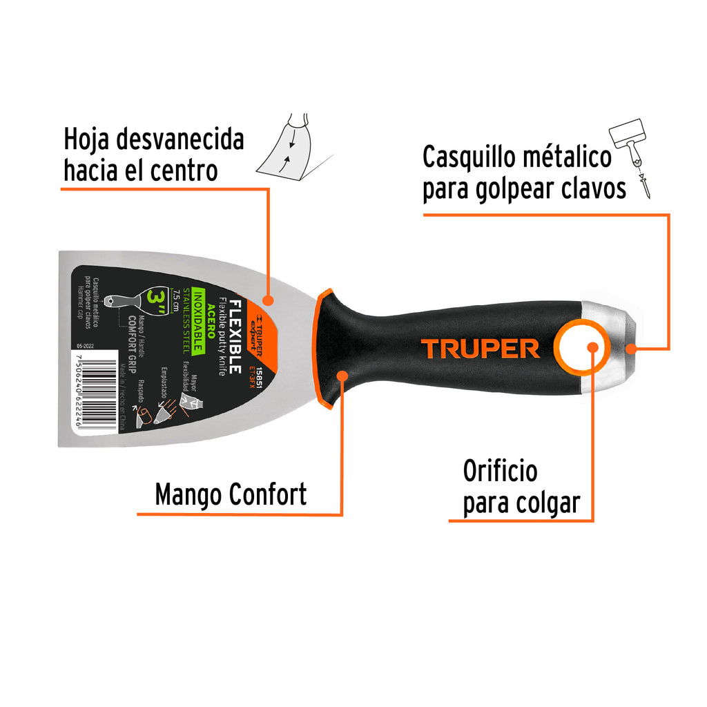 TRUPER ESPATULA FLEXIBLE 3'' MANGO COMFORT
