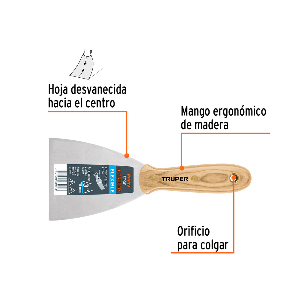 TRUPER ESPATULA FLEXIBLE 3'' MANGO MADERA