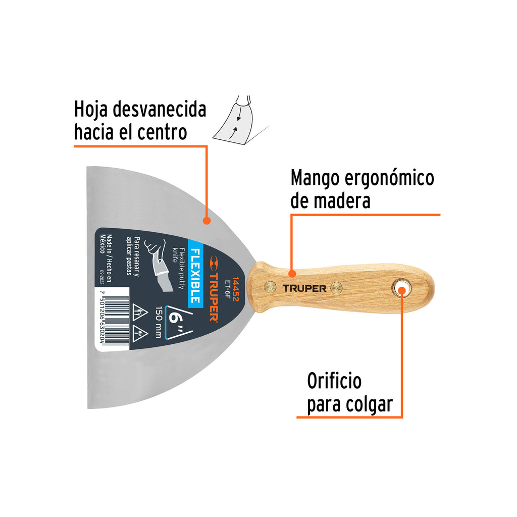 TRUPER ESPATULA FLEXIBLE 6'', MANGO MADERA