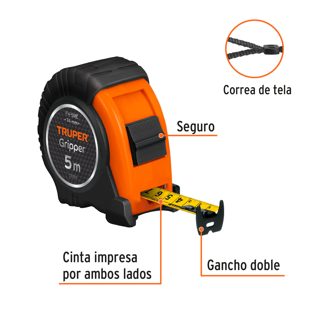 TRUPER FLEXOMETRO CONTRA IMPACTO 5M