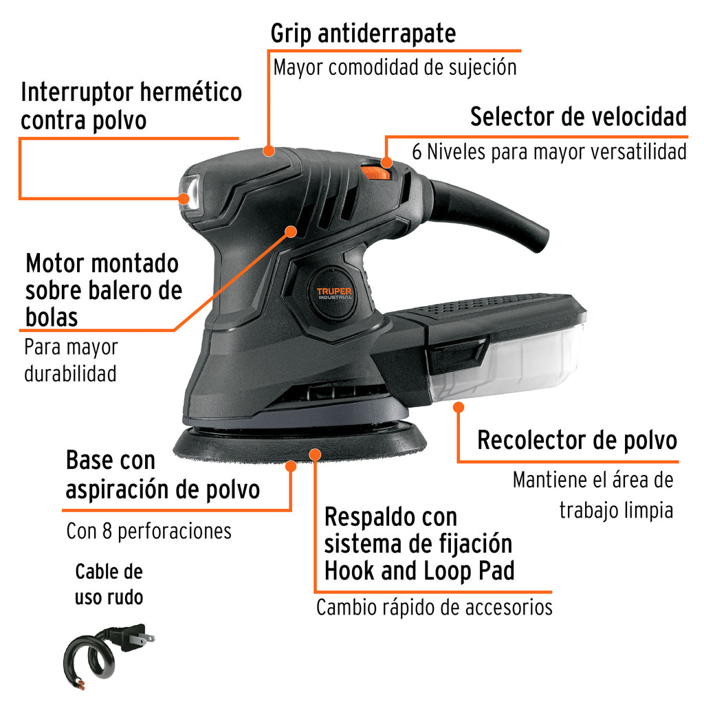 TRUPER LIJADORA ROTO-ORBITAL 5'' 260W INDUSTRIAL