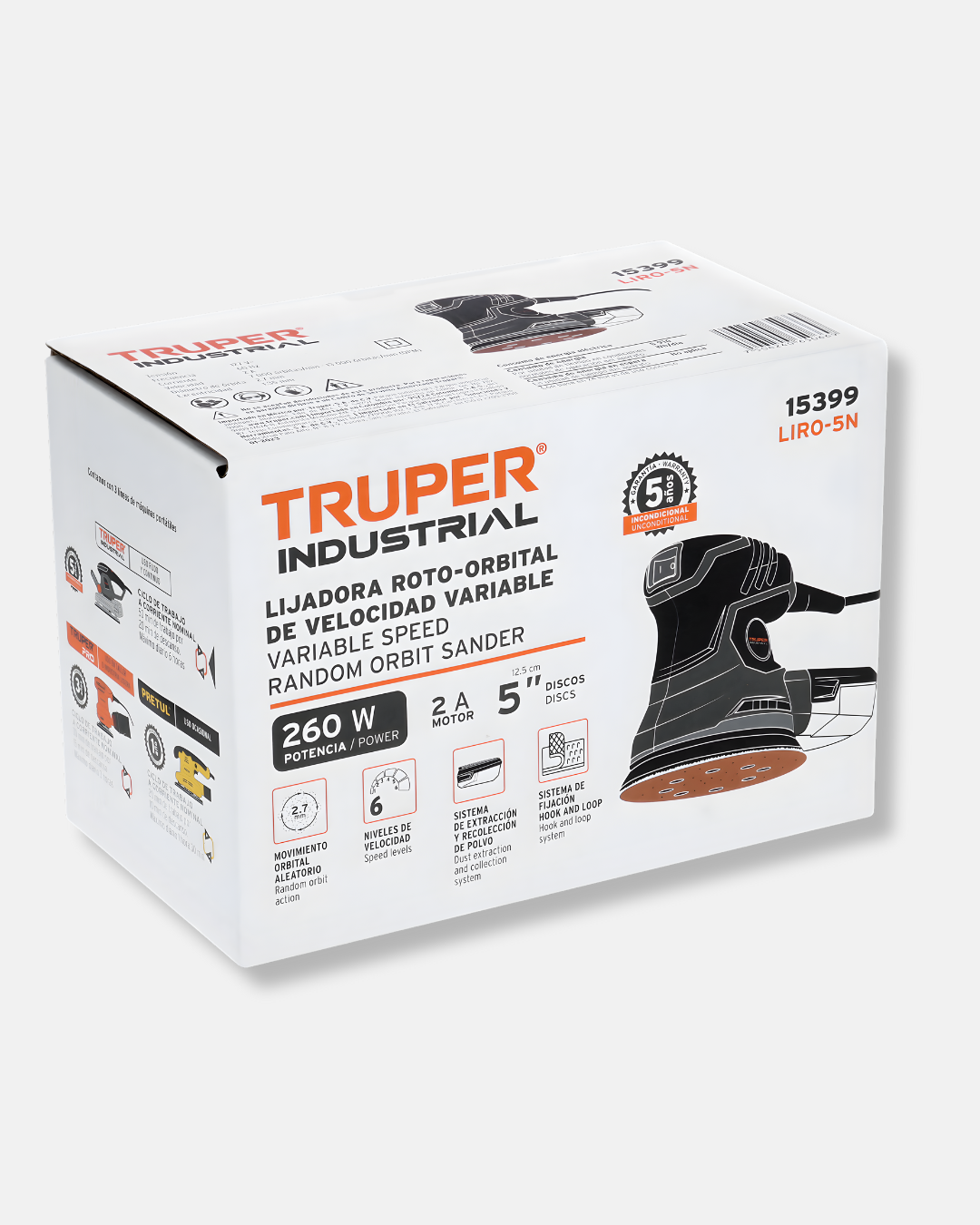 TRUPER LIJADORA ROTO-ORBITAL 5'' 260W INDUSTRIAL