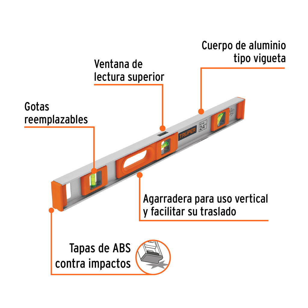 TRUPER NIVEL PROFESIONAL 24'', PROTECCION ABS