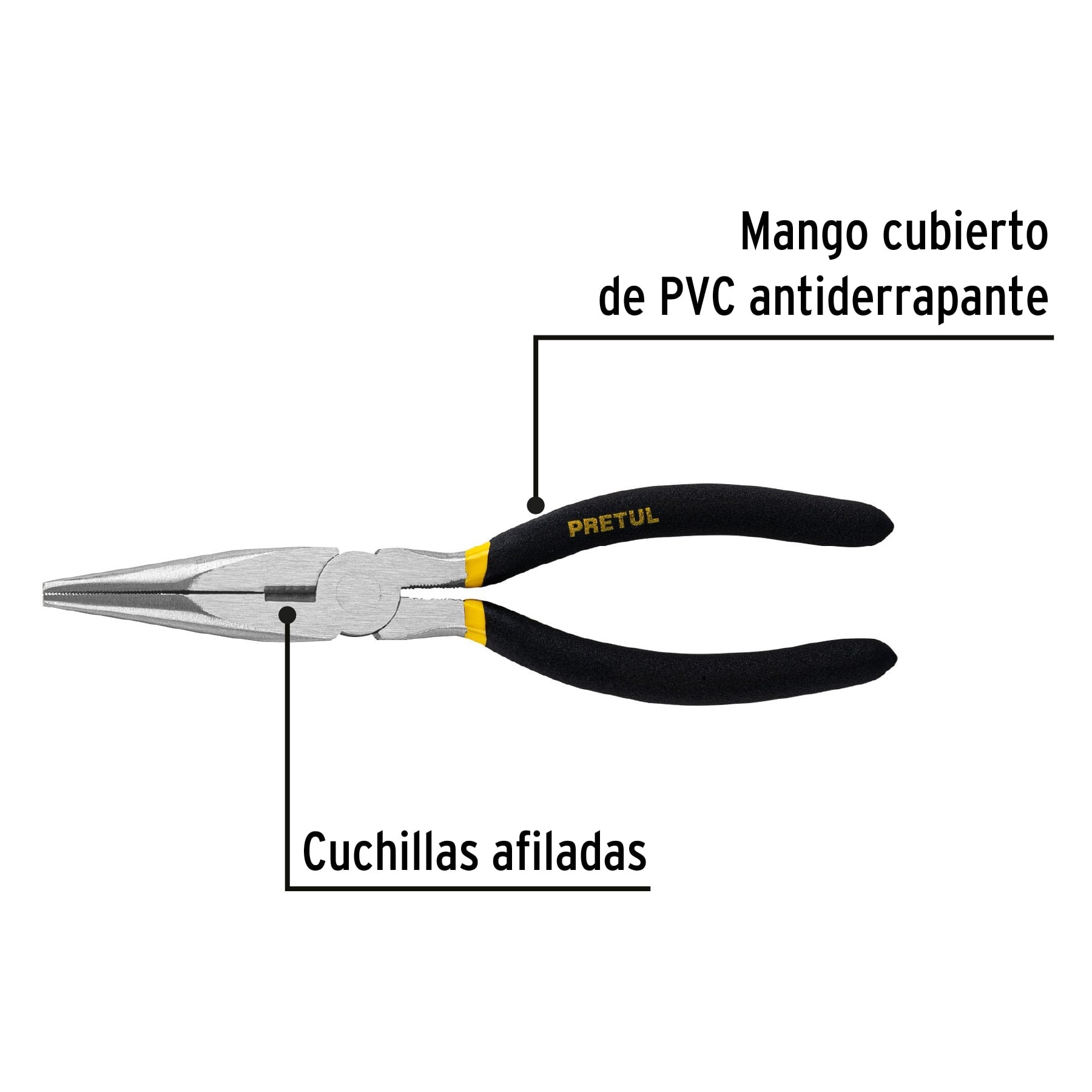 PRETUL PINZA DE PUNTA Y CORTE, 8'' MANGO PVC
