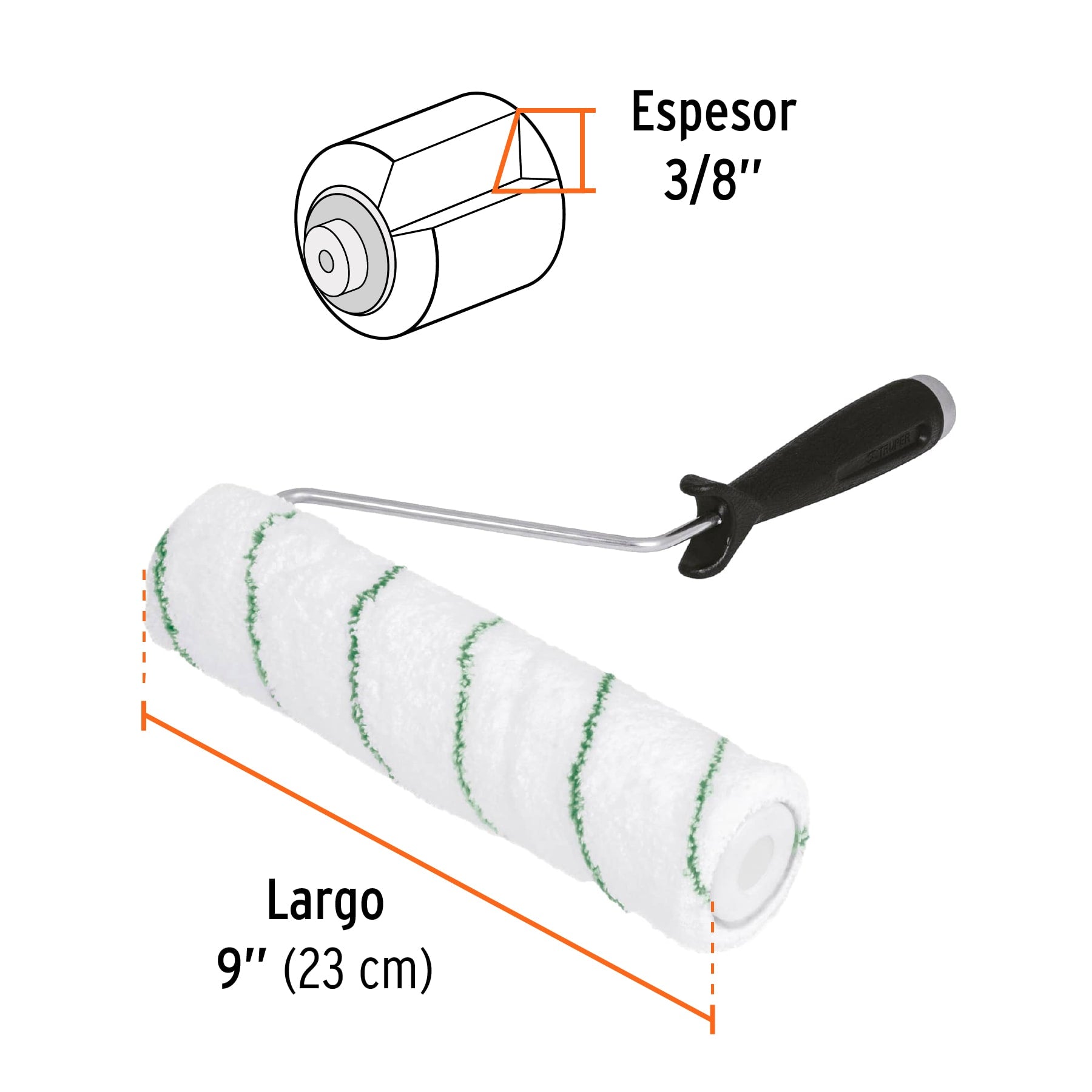 TRUPER RODILLO P/PINTAR 9''X3/8'', MICROFIBRA POCO RUGOSAS
