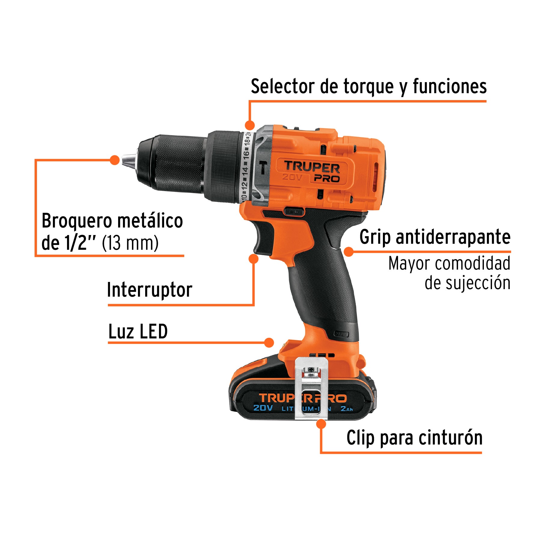 TRUPER ROTOMARTILLO 1/2'', 20V, BATERIA 2AH
