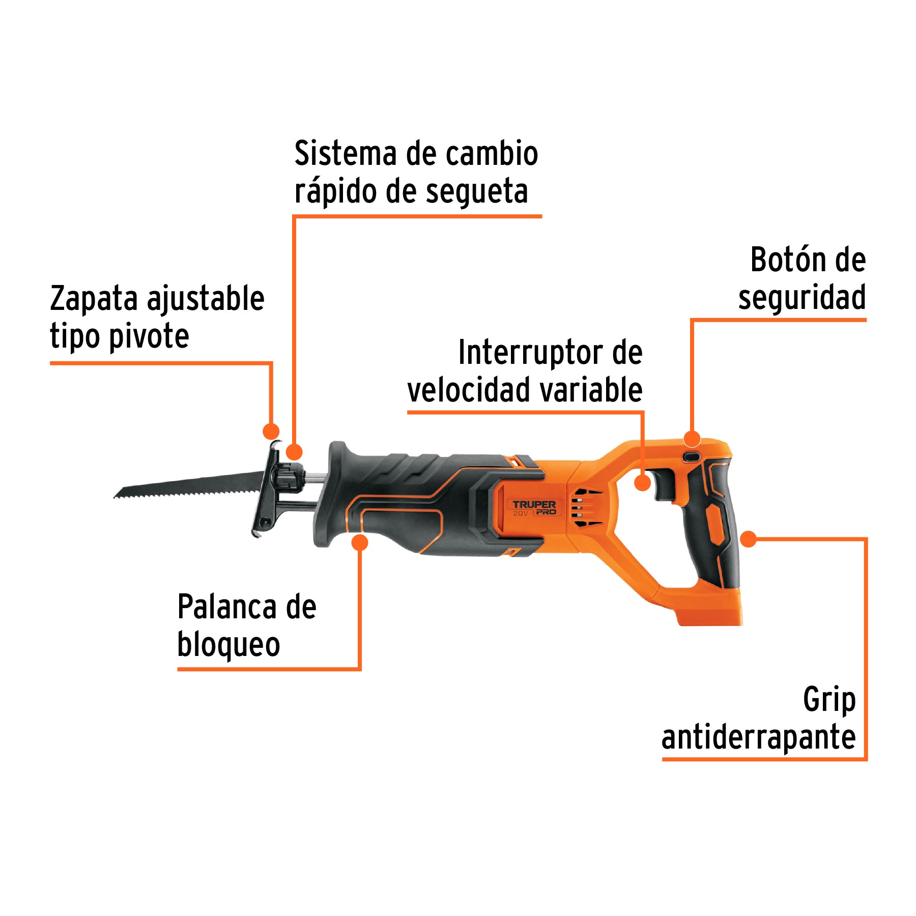 TRUPER SIERRA SABLE 20V, SIN ACCESORIOS TRUPER PRO