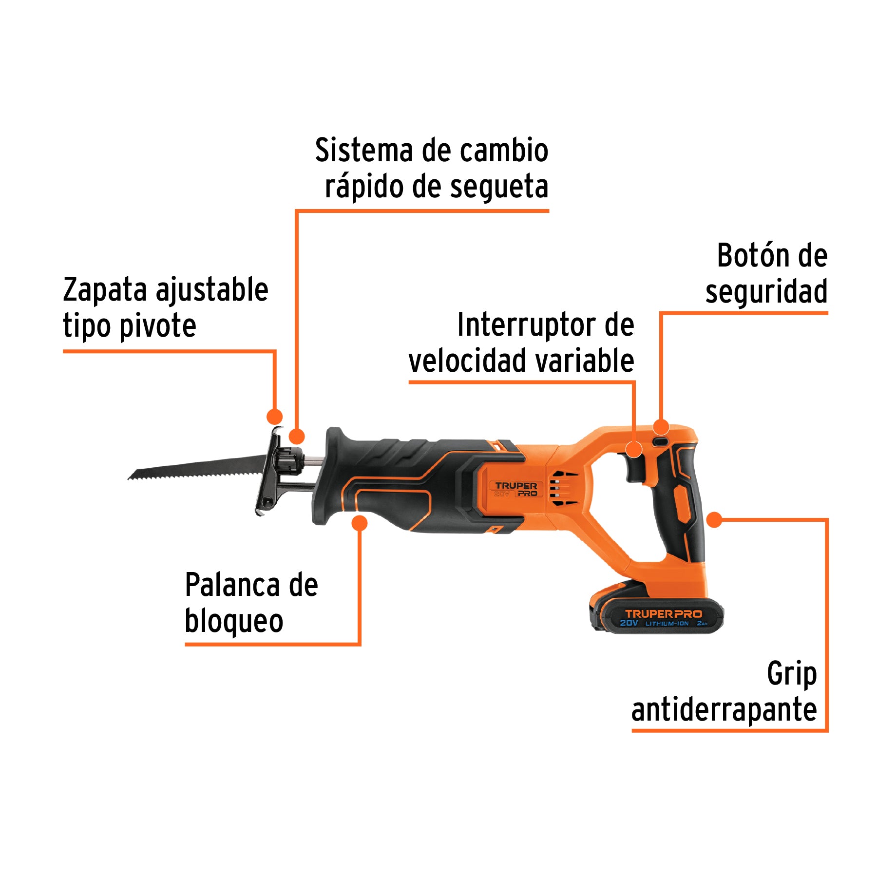 TRUPER SIERRA SABLE 20V, 1 BATERIA 2AH, TRUPER PRO