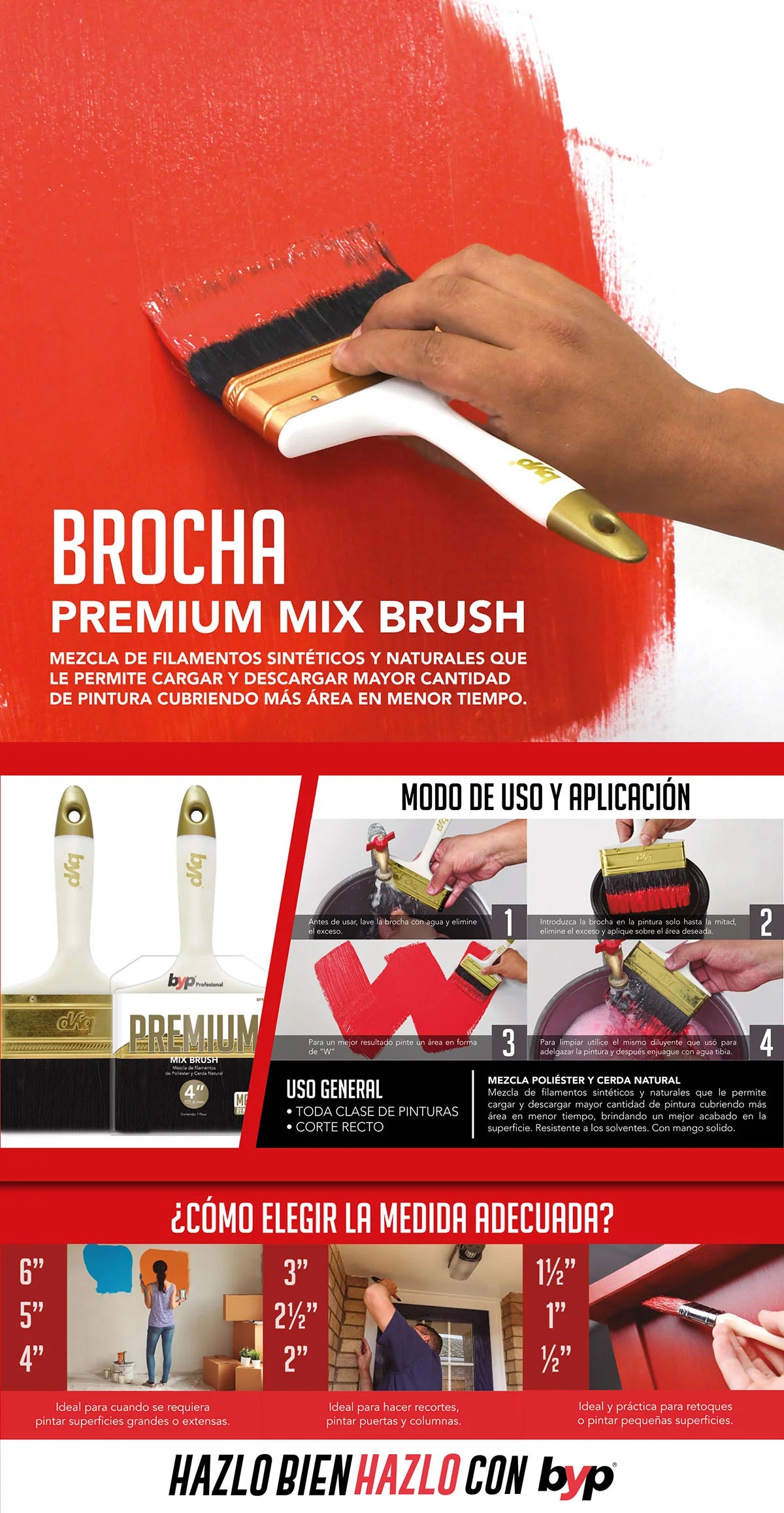 BYP BROCHA PREMIUM MIX (COMBINACIÓN DE POLIÉSTER Y CERDA NATURAL)